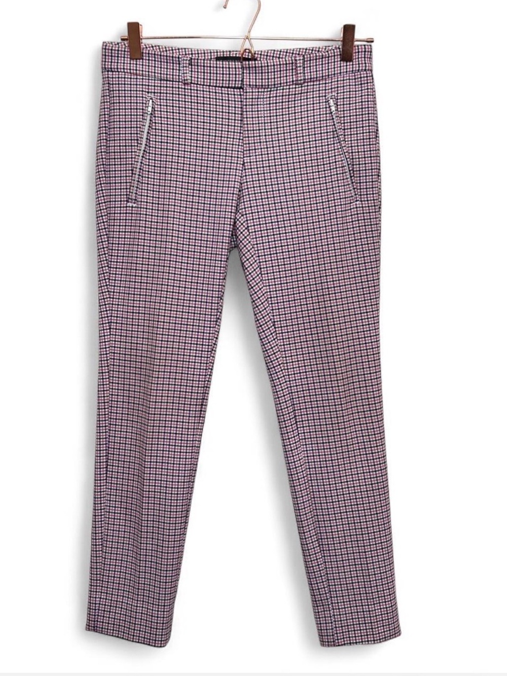 Banana Republic Sloan Plaid Pants Petite 0 Pink Check Slim Ankle Trousers